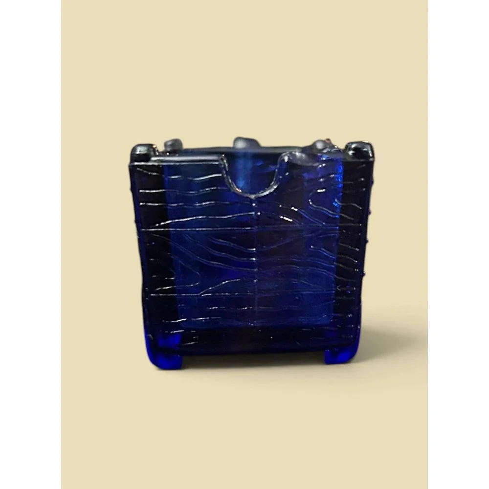 Vintage Jeannette Cobalt Blue Glass Donkey & Wood-Grain Wagon Figurine Rare Mini